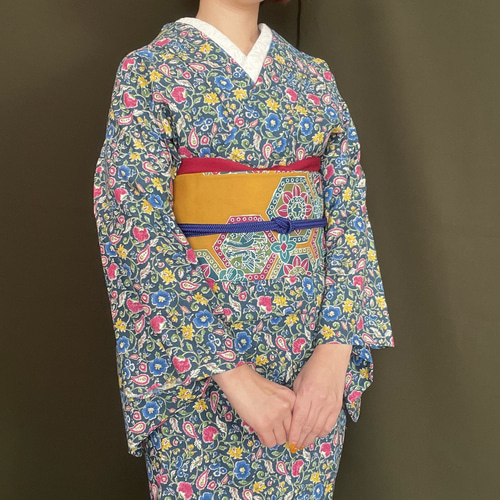 更紗風綿麻浴衣/ネイビー 浴衣 花鹿 kajika 通販 17333648