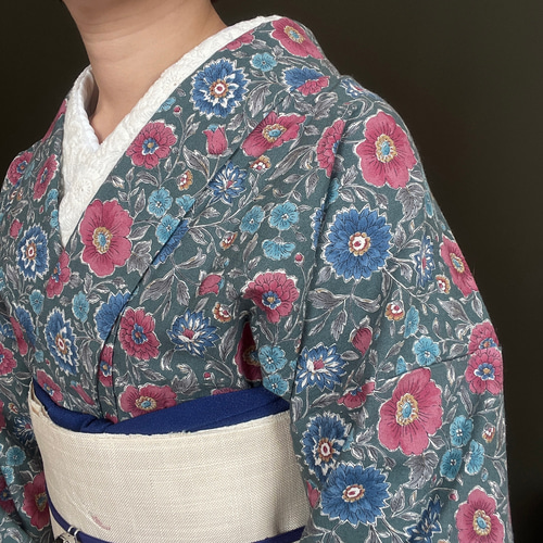 オリエンタル花柄浴衣/スモークグリーン 浴衣 花鹿 kajika 通販