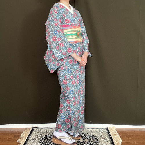 オリエンタル花柄浴衣/スモークグリーン 浴衣 花鹿 kajika 通販