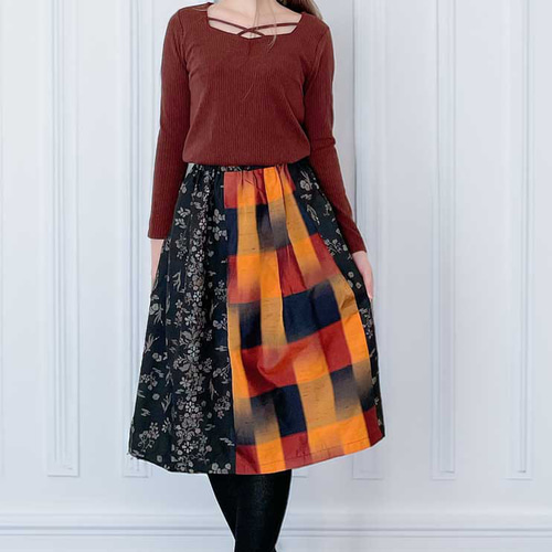 NO:72）着物リメイク&大島紬8枚フレア一スカ一ト （4種類の大島  