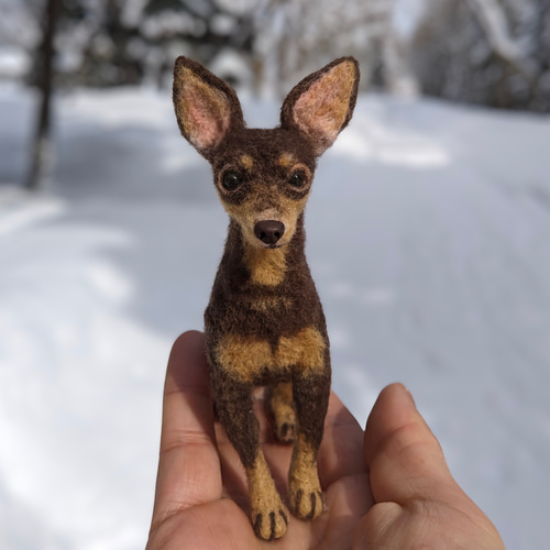 おっとり癒やし系】ミニピン チョコタン 羊毛フェルト犬 ペットロス