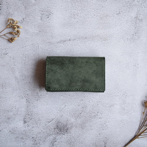 名刺入れ 本革 ｲﾀﾘｱﾝﾚｻﾞｰ MossGreen モスグリーン 名刺入れ・カード