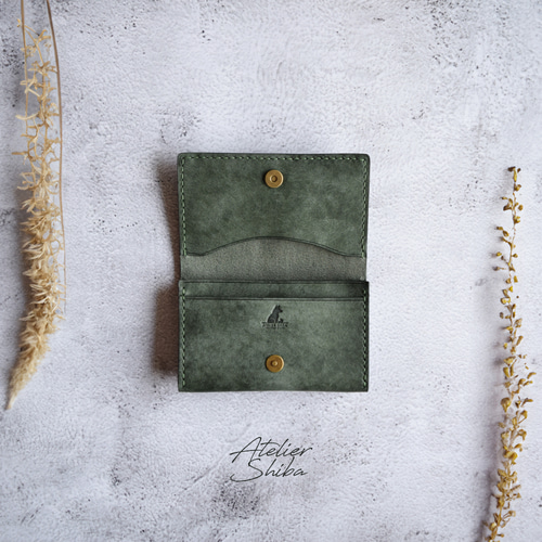 名刺入れ 本革 ｲﾀﾘｱﾝﾚｻﾞｰ MossGreen モスグリーン 名刺入れ・カード