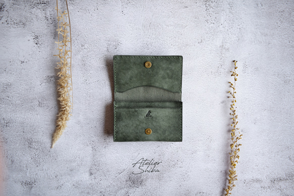 名刺入れ 本革 ｲﾀﾘｱﾝﾚｻﾞｰ MossGreen モスグリーン 名刺入れ・カード