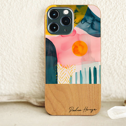 天然木♡名入れ♪CITY SUNSET PINK iPhoneケース アート スマホケース 1枚目の画像