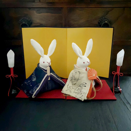 鳥獣戯画柄のお着物のうさぎ雛 (雛人形.お雛様.おひな様) ひな人形・雛