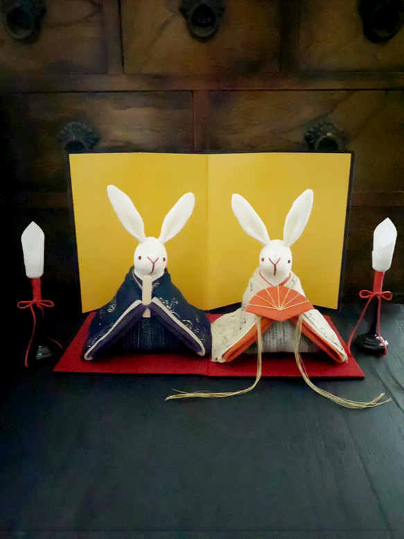 鳥獣戯画柄のお着物のうさぎ雛 (雛人形.お雛様.おひな様) ひな人形・雛