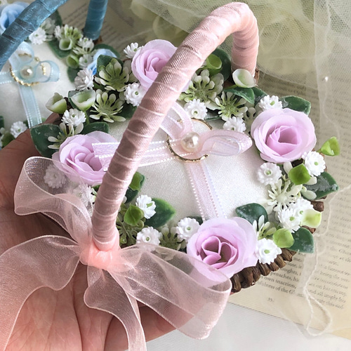 かご バスケット 小•横 ８点セット エコクラフト リングピロー カゴ 結婚式 かご バスケット 小•横 エコクラフト リングガール リングピロー