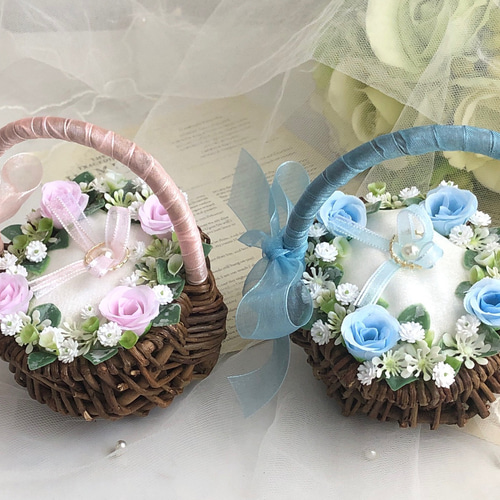 かご バスケット 小•横 エコクラフト リングガール リングピロー カゴ