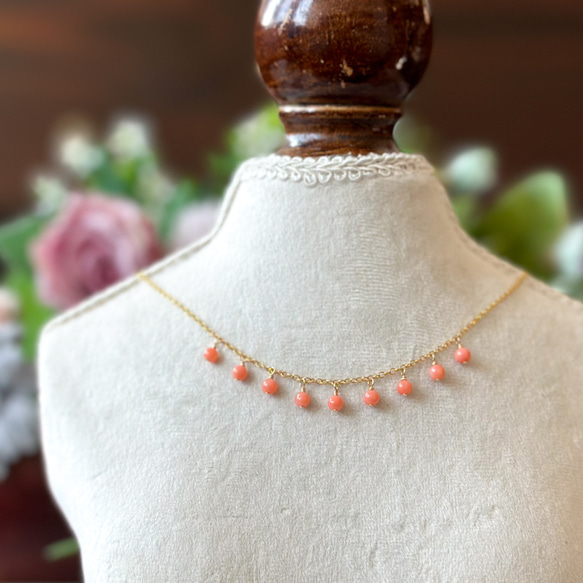 14kgf*天然色*ハワイ産ピンク珊瑚のネックレス*アジャスター付き