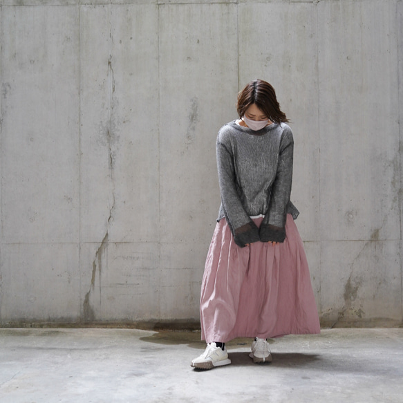 【再販！】桜色のリネン＊ポケット付きのタックスカート（丈セミオーダー） 7枚目の画像