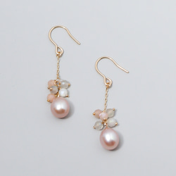 #991 粉紅珍珠細微差別顏色天然石鉤耳環 第1張的照片