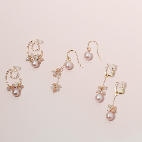 #991E 粉紅珍珠細微差別顏色天然石材柔軟觸感耳環 第6張的照片