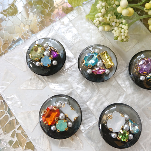 ビジュー装飾ハンドメイドボタンカボション　⑤ ビジュー装飾ハンドメイドボタンカボション⑤