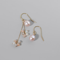 #992 粉紅珍珠細微差別顏色天然石材不對稱鉤形耳環 第1張的照片