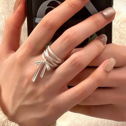 ファッション可愛いシルバー　リボン指輪 4枚目の画像