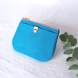 帆布のちいさなお財布】 ターコイズブルー x ライトベージュ Dカン付き