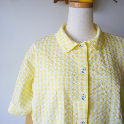美品 プランテーション ギンガムチェック コットンシャツ イエロー 近年 781b45460db2b63ebec74053045d96