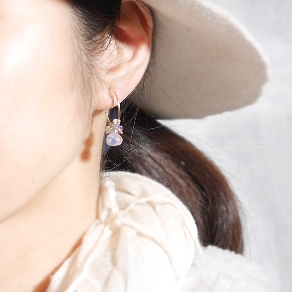#993 雲石粉彩天然石材橢圓形環狀耳環 第5張的照片