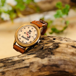 手工腕錶Via Aurelia（黑貓亞麻錶盤（爪子）&amp;義大利牛皮（棕色）） 第3張的照片