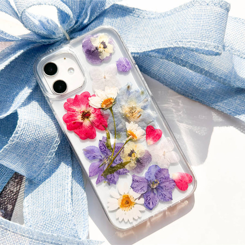 フレッシュな香りが漂う 押し花スマホケース iPhone15 14 13 12 Pro  