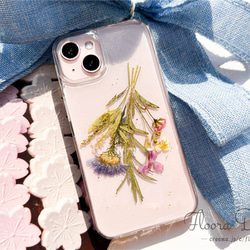 フレッシュな香りが漂う 押し花スマホケース iPhone15 14 13 12 Pro mini SE ドライフラワー 4枚目の画像