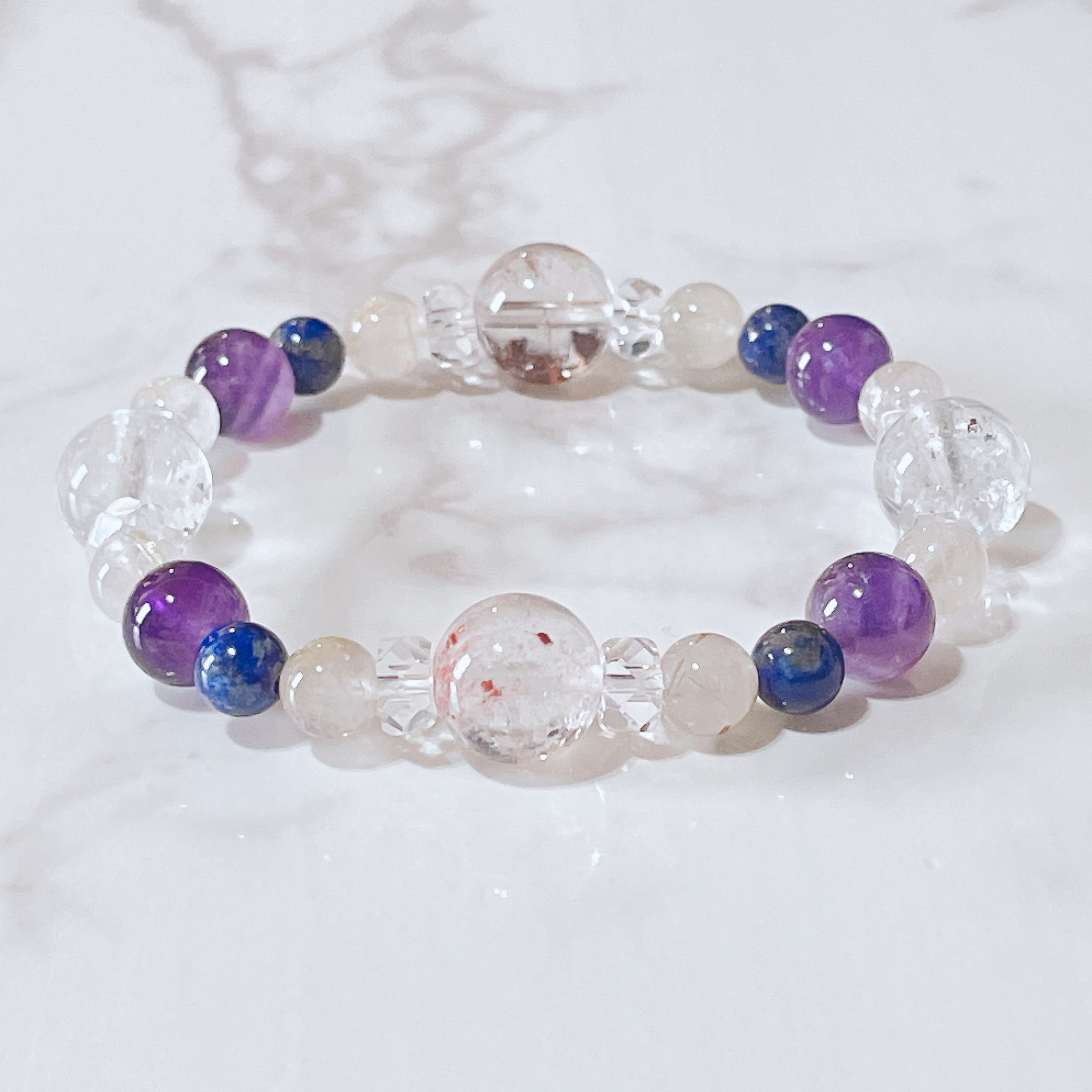 ✦事業の成功◎仕事・財力を高める ガーデンクォーツ・アメジスト・ルチルクォーツ・ラピスラズリ ブレスレット No691