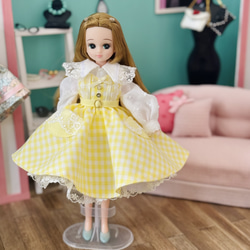 29 特別価格　ギンガムチェック　ギャザーマキシスカート　リカちゃん　ブライス ギンガムチェック ボリュームギャザー フレア スカート le reve
