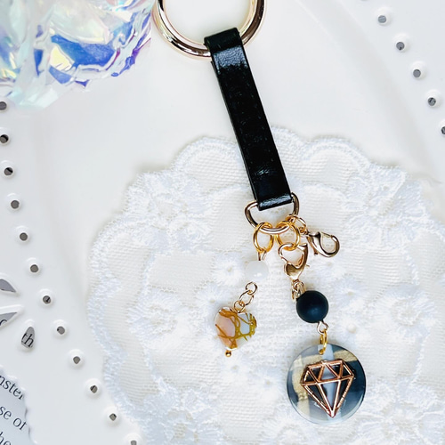 ブラック×ダイヤのバッグチャーム バッグチャーム Azurmalachite/藍