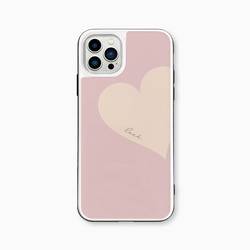 【送料無料】 ハート ガラスケース ピンク Big Heart♡Pink&Beige 強化ガラスケース iPhoneケース スマホケース