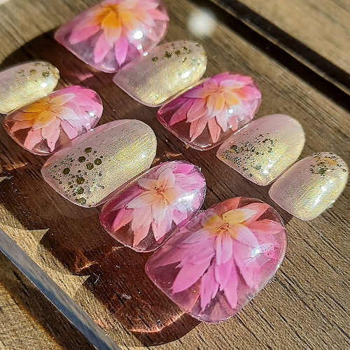 受注製作】 ピンク ダリア ネイルチップ No.147 ネイルチップ（つけ爪