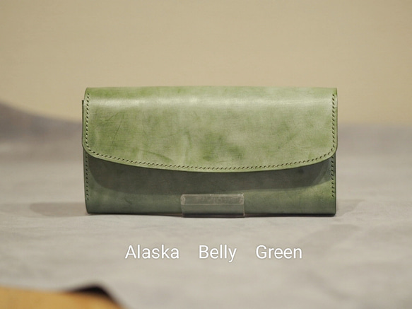 イタリアンレザー アラスカ グリーン 長財布 ハンドメイド 長財布