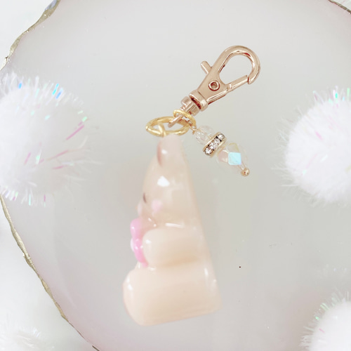 お花のクマちゃんキーホルダー＆雫チャーム♪ ❤️送料無料❤️名入れ可 目印チャーム お花のくまちゃん