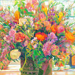 額装花の絵　フランス　フラワー　フラワーアレンジメント　版画　インテリア　アクリル画 　オレンジ　ブラウン　茶色　花束　 5枚目の画像