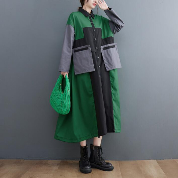 新型欧米ファッション婦人服ぶつかり色コートゆったりスリムミディアムパーカー 7枚目の画像