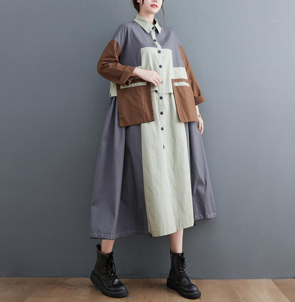 新型欧米ファッション婦人服ぶつかり色コートゆったりスリムミディアムパーカー 4枚目の画像