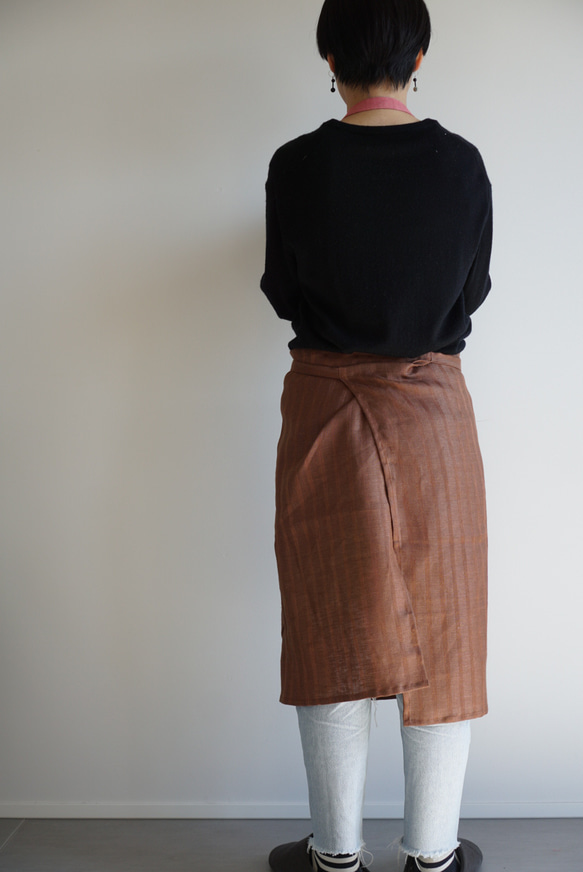 brown stripe× pink linen Apron <c> 2枚目の画像