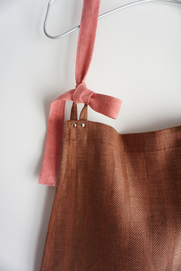 brown stripe× pink linen Apron <c> 8枚目の画像