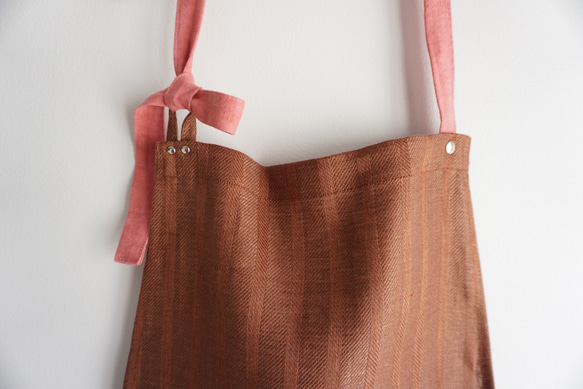 brown stripe× pink linen Apron <c> 6枚目の画像