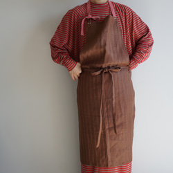 brown stripe× pink linen Apron <c> 3枚目の画像