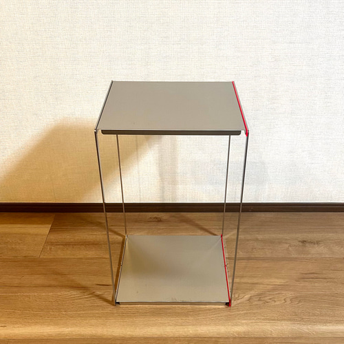 拡張できるサイドテーブル/コーヒーテーブル レッド ステンレス(金属
