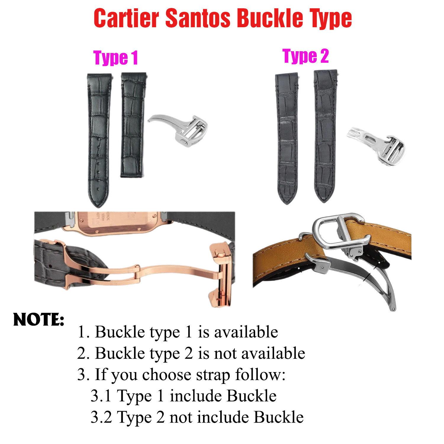 CARTIER SANTOS 21/18mm レザー時計ストラップはブラックのクロコダイルレザーを使用
