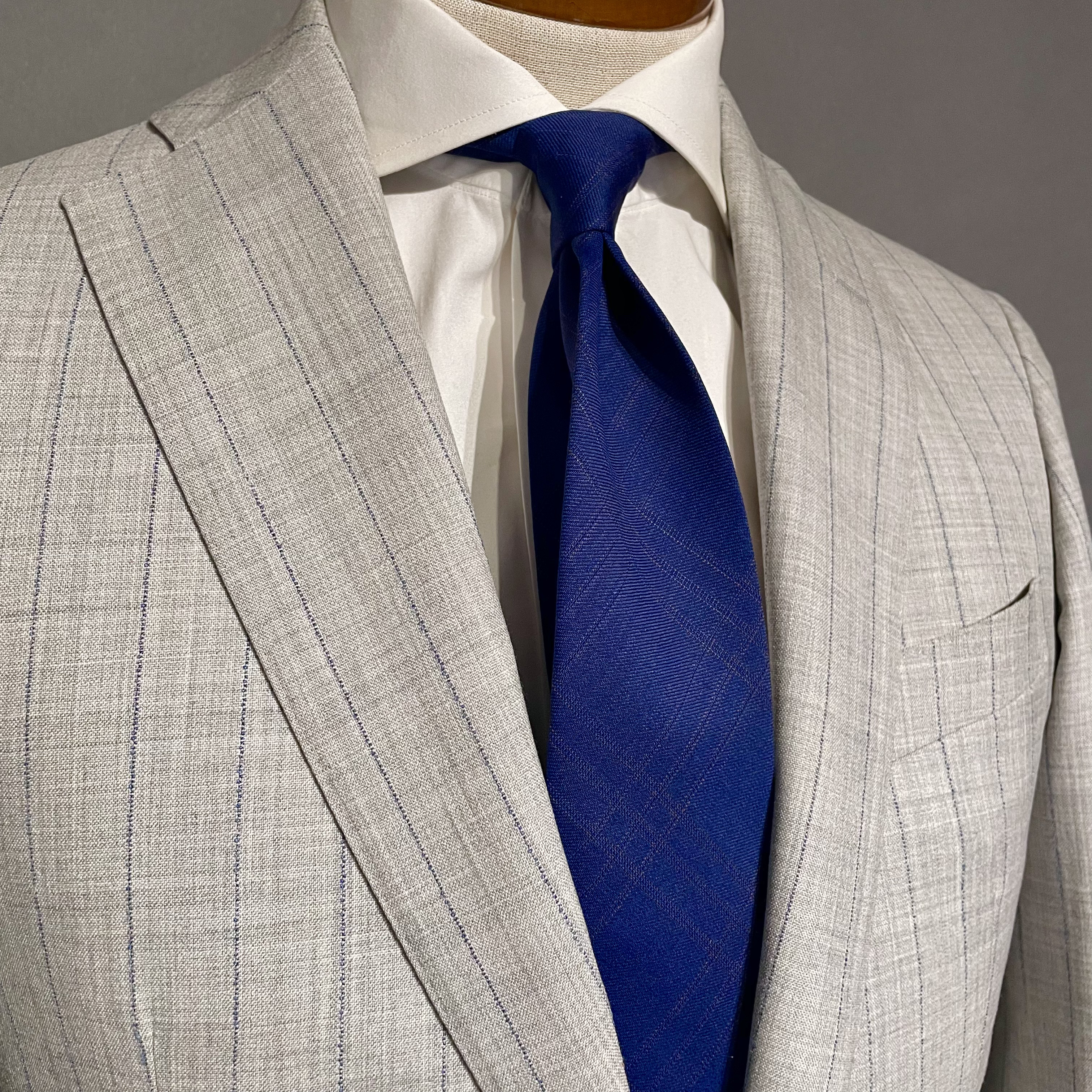 【受注製作】ブルー　チェック　ネクタイ　父の日　誕生日　成人式　プレゼント　ギフト　【別途】名入れ　イニシャル　刺繍