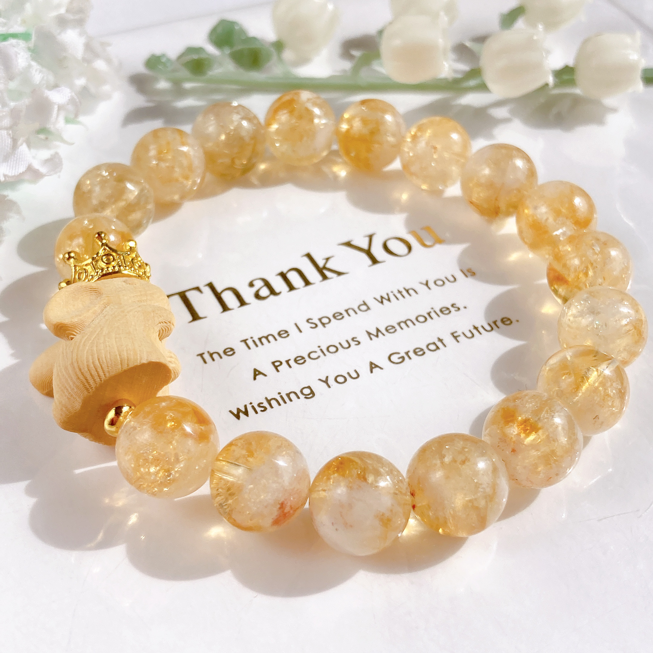 ˚✧₊⁎11月誕生石˚✧₊⁎一点のみ˚✧₊⁎王冠木製うさぎちゃんキラッキラアイリスシトリン天然石ブレスレット