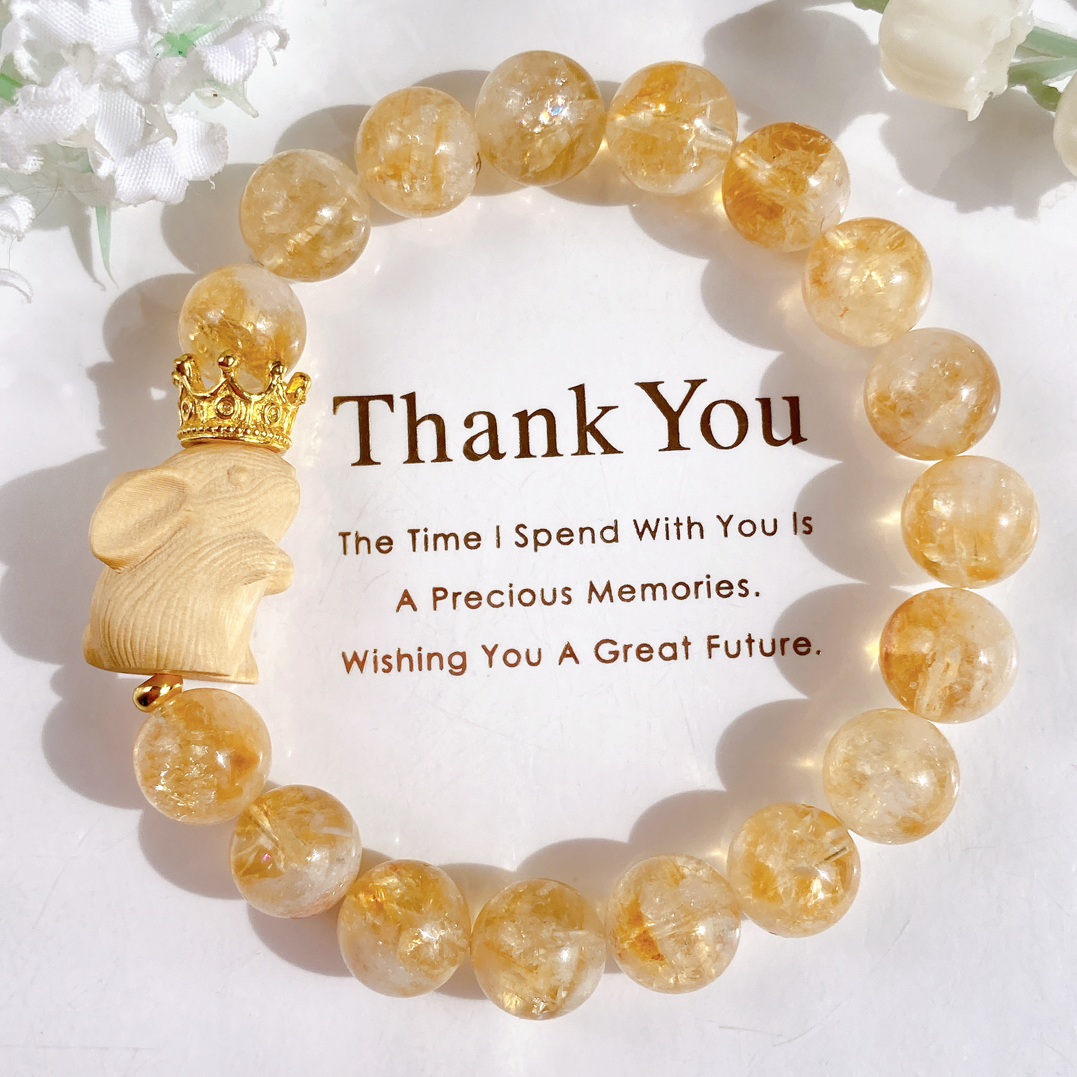 ˚✧₊⁎11月誕生石˚✧₊⁎一点のみ˚✧₊⁎王冠木製うさぎちゃんキラッキラアイリスシトリン天然石ブレスレット