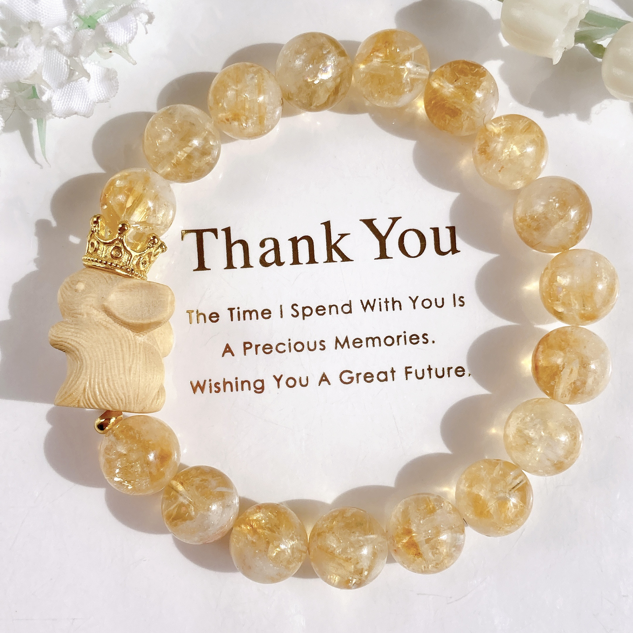 ˚✧₊⁎11月誕生石˚✧₊⁎一点のみ˚✧₊⁎王冠木製うさぎちゃんキラッキラアイリスシトリン天然石ブレスレット