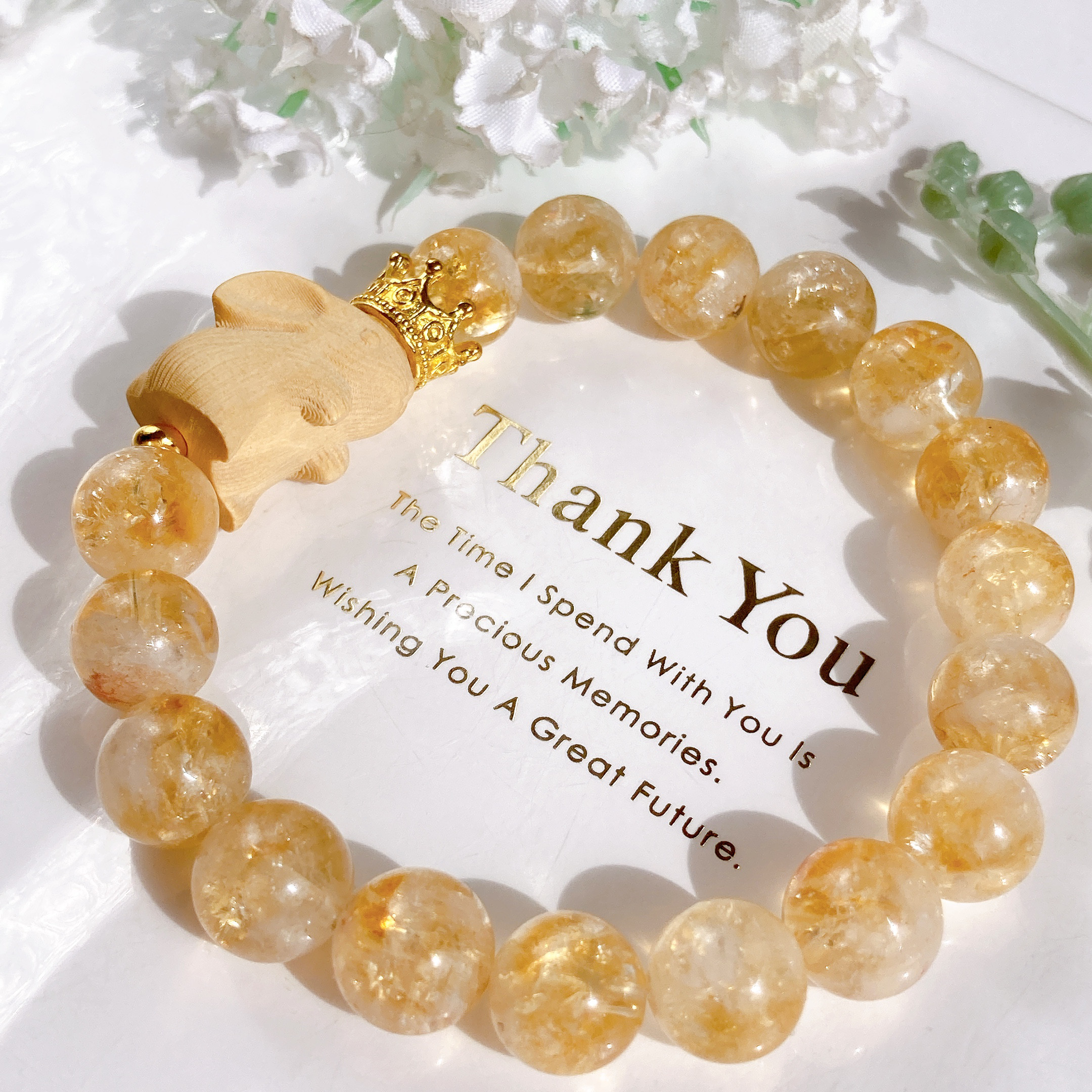 ˚✧₊⁎11月誕生石˚✧₊⁎一点のみ˚✧₊⁎王冠木製うさぎちゃんキラッキラアイリスシトリン天然石ブレスレット