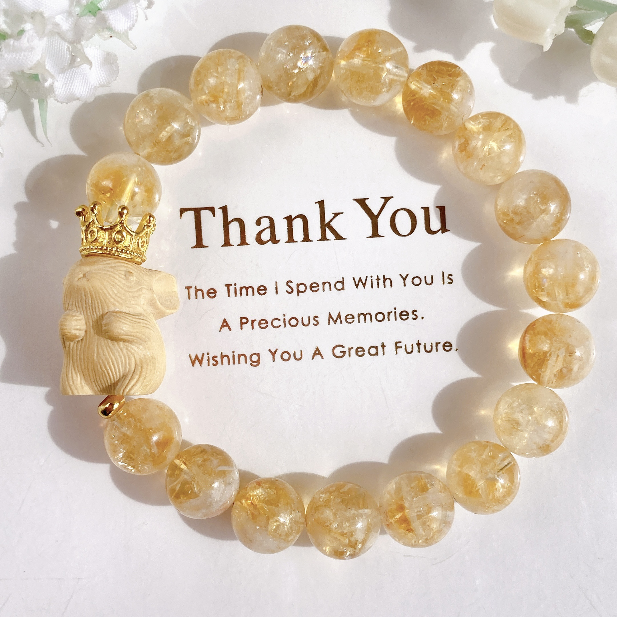 ˚✧₊⁎11月誕生石˚✧₊⁎一点のみ˚✧₊⁎王冠木製うさぎちゃんキラッキラアイリスシトリン天然石ブレスレット