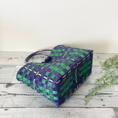 プラカゴバッグ Mサイズ ブラックウォッチ グリーン×ネイビー かご