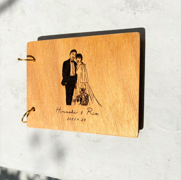 木の似顔絵ウェディングフォトアルバム＊フォトブック 人気・おすすめ｜使いやすい・旅行におすすめ 品質保証 全国発送 在庫限り